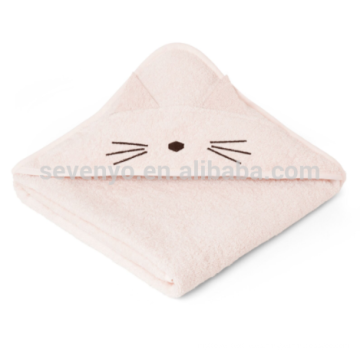 Toalla de baño con capucha personalizada del bebé, toalla del gato en Rose dulce, algodón orgánico 100% natural, súper suave y absorbente